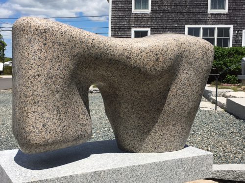 Hugh Lassen "Arching Form" granite on granite base 47 x 47 x 24