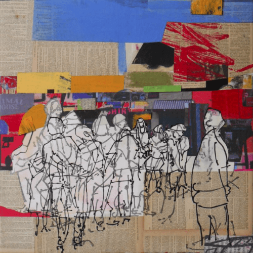 Tom Paiement, Audience, 24 x 24 inches, mixed media