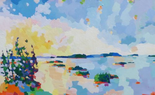 Henry Isaacs, Sunset Across Penobscot Bay, oil on canvas, 24x38”