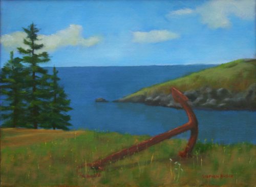 South Bristol artist Stephen Busch’s respect for the sea is evident in many of his paintings, including “Anchored”, which can be viewed at the Pemaquid Art Gallery.