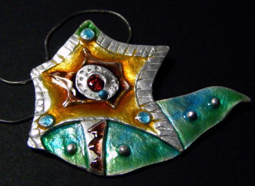 Laurie Bellmore, pointed Flower w/ Leaf, jewelry