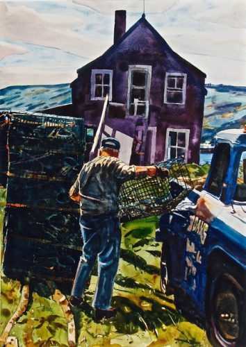 Michael Vermette, End of the Season--Stacking Traps, watercolor, 36x26”