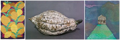 Rug- Birch1 by Sara Hotchkiss,  Ceramic- Hubbard Squash- by Sharon Townshend,  Watercolor- Untitled by Jesse Gillespie