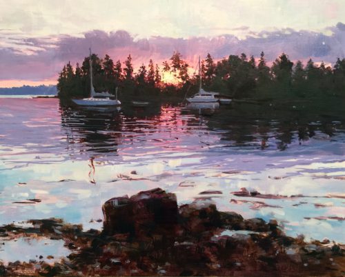 "Warren Island Moorings" by Monique Lazard, Oil on Canvas 16" x 20"