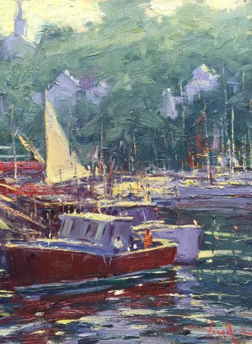 “Red Boat in Rockport Harbor" - by George Van Hook 