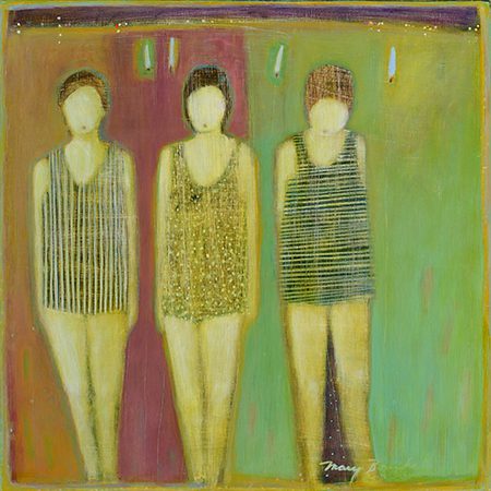 Mary Bourke, Lincolnville, Bathers, 2015, 18x18, acrylic on birch panel