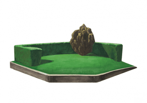 Sam Cady, traffic island with shrub, Acapulco, 1970, oil shaped on canvas, 28 x 61", collection of the artist