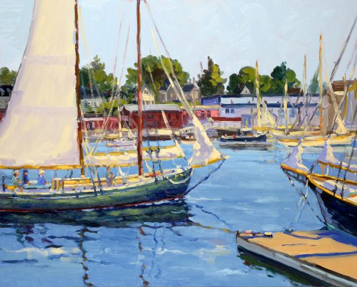 Keith Oehmig, “About to Leave Harbor, Camden” oil on board, 24” x 30”