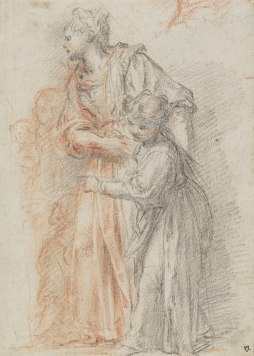 Woman and Child, 1604– 1606, black and red chalk by Bernardino Poccetti
