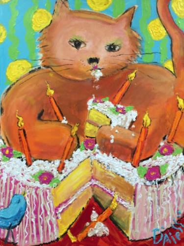 Russell D'Alessio, "Fat Cat" original on wrapped canvas 48" x 36" x 2"