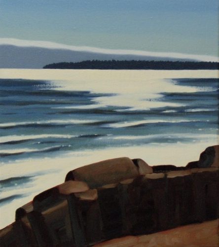 “Morning View to North Haven from Pendleton Point, Islesboro, Maine” oil/linen, 16” x 14”  by Sarah Faragher