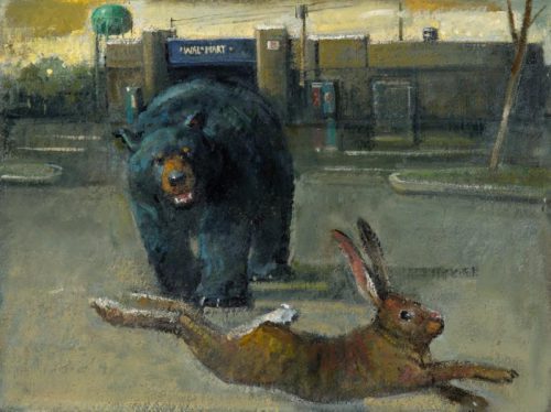 Nancy Morgan Barnes, Bear and Hare, oil on board