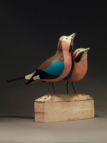 Guy Taplin, Jays, carved and painted driftwood, 13-3/4" x 13" x 13-3/4"