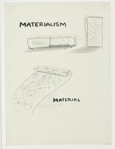 William Wegman, Materialism, 1975, pencil, chalk and ink on paper, 12 x 9 in.
