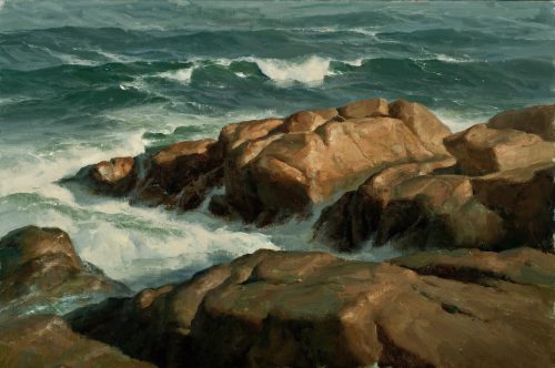 Donald Demers Bass Rocks Oil on Linen 16 x 24 inches