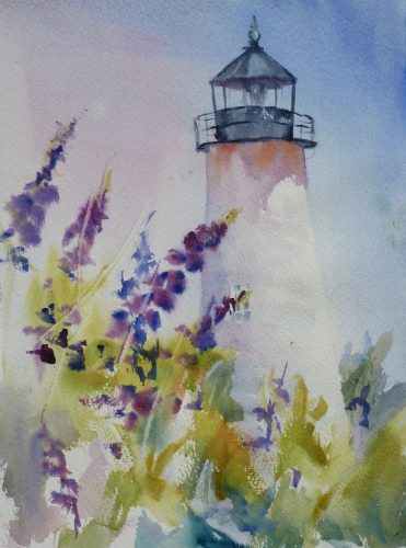 Cindy Spencer’s light and airy “Pemaquid Lupine” is an example of her work which can be viewed at the Pemaquid Art Gallery this summer.