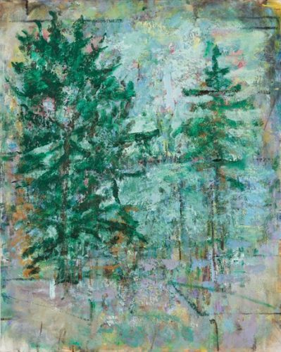 Frances Hynes: Evergreens, oil on linen, 30 x 24”