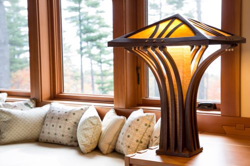 Wood and glass lamp by Guild member Joel Hokkanen of J.A. Hokkanen | Rockport, Maine