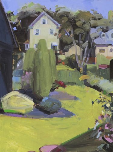 Amy Brnger “Backyard, Noon” Oil on panel /  17 x 13”