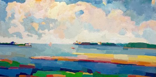 Burnt Coat Harbor, Swans Island #5 oil on canvas 20x40"