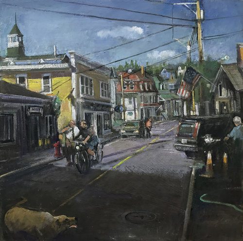 Main Street, Stonington, by Nancy Morgan Barnes, 20x20" Oil on panel, 2017