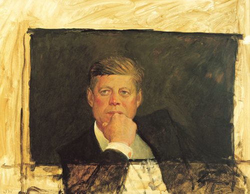 Jamie Wyeth, Portrait of President John F. Kennedy, Oil Study, 1967, oil on canvas, 14 x 18 inches. Collection of Jamie and Phyllis Wyeth