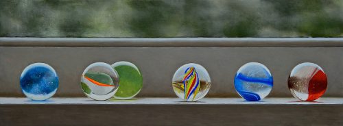 David Vickery, Marbles in Winter, oil on panel, 9 x 24 inches