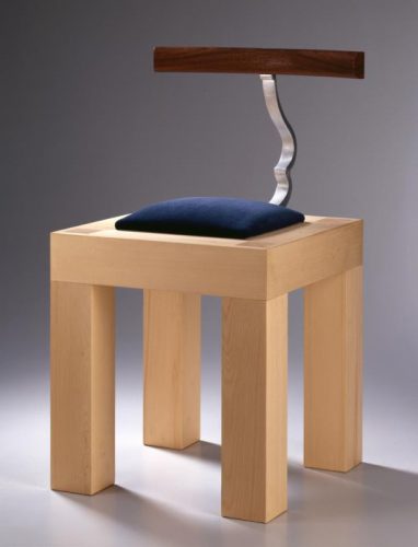 Garry Knox Bennett, "Stubby Stark Chair" Yellow Cedar, aluminum, upholstered velvet 29"h x 16"w x 22"d