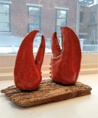 RED CLAWS ON WORMWOOD, 2017 raku fired clay 6 7/8 x 7 x 3 1/2 inches Anne Alexander