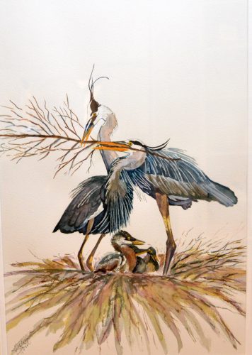 Watercolorist Kathleen Horst’s “A Gift for the Nest” can be seen at the Pemaquid Art Gallery, New Harbor.