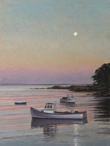 Inspired by water and subjects found near the water, Will Kefauver painted “Nocturne, New Harbor”