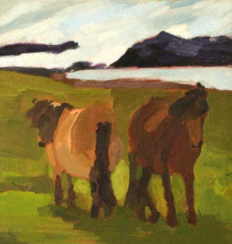  PREGNANT MARES, ICELAND, #2 2017 oil on paper on birch board, 10 1/2 x 10 inches Jill Madden