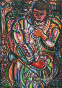 The Bassist color lithograph, 30 x 21 inches