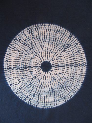okume Shibori, natural indigo on cotton sateen by Guild member Amelia Poole | Brooksville, Maine