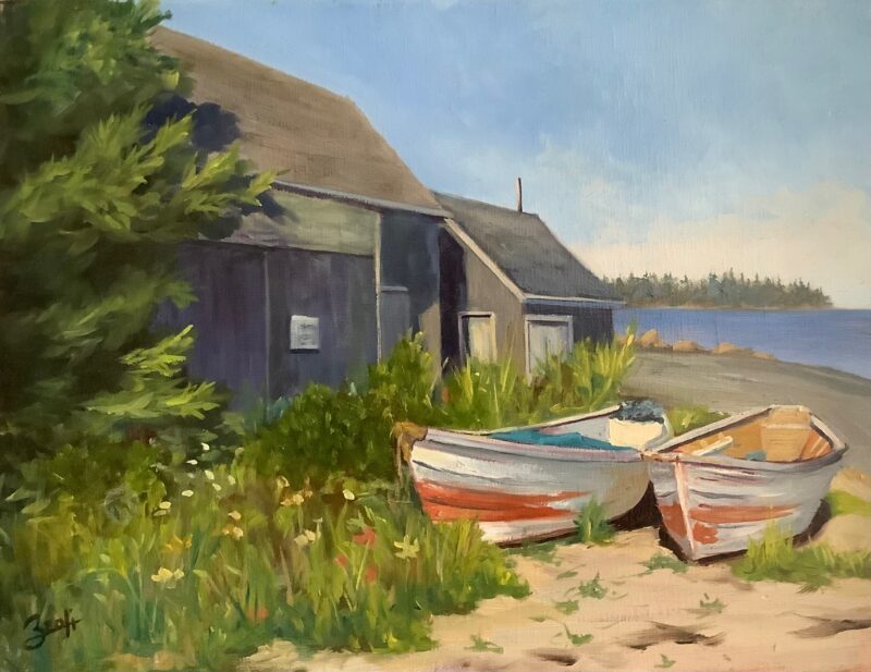 Coastal Two Boats oil by Mel Zeoli