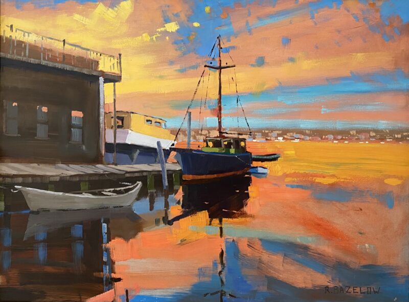 Rockyneck sunset Gloucester Harbor x Oil on panel